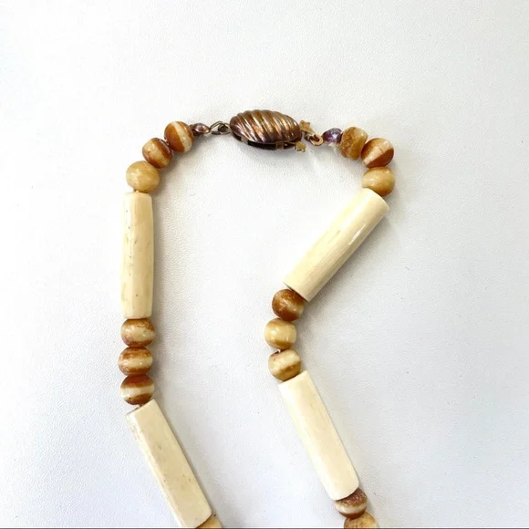 Vintage 1970s Artisan Etched Bone Statement Necklace - Picture 8 of 17